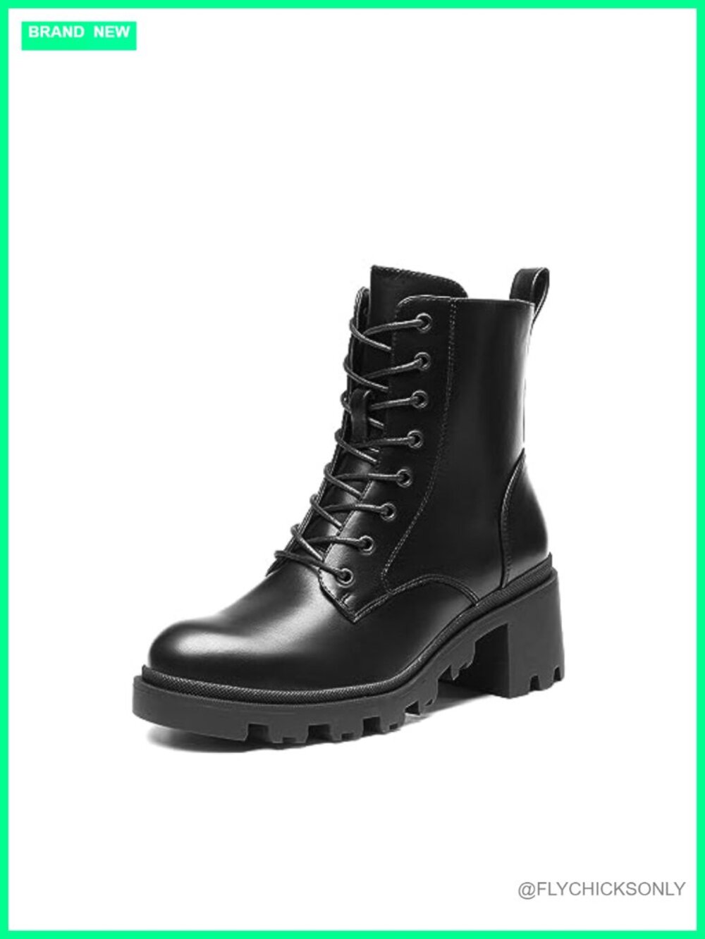 Ankle Boots Combat Booties Lace Up Faux Leather Round Toe Block Heel